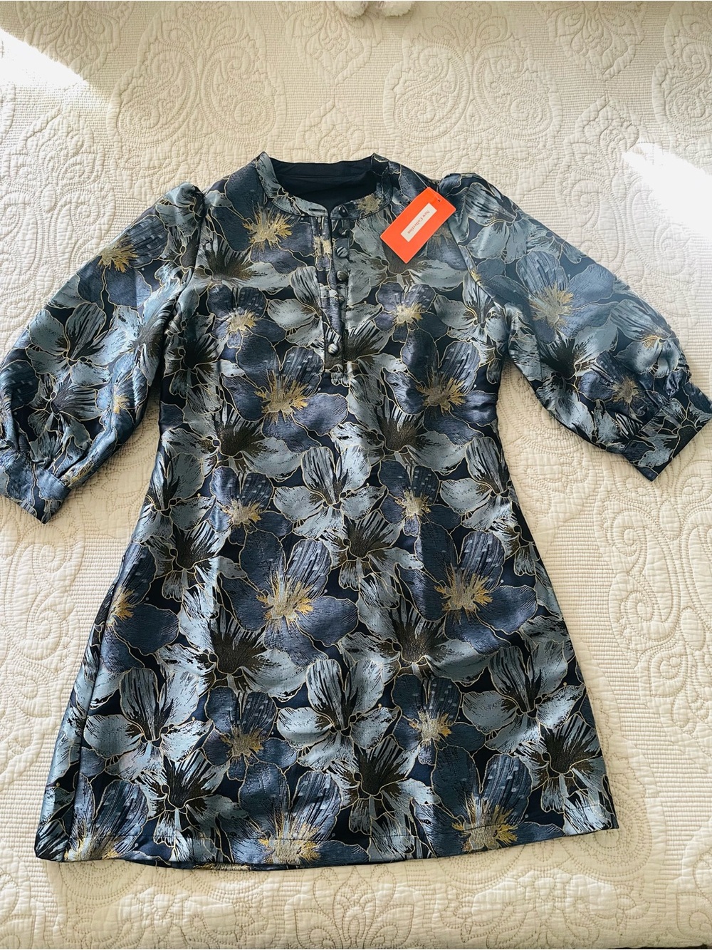 Blue Gold Jacquard Dress